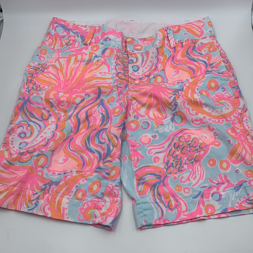Lilly Pulitzer Pink Orange Blue Sea Life Print Bermuda Shorts